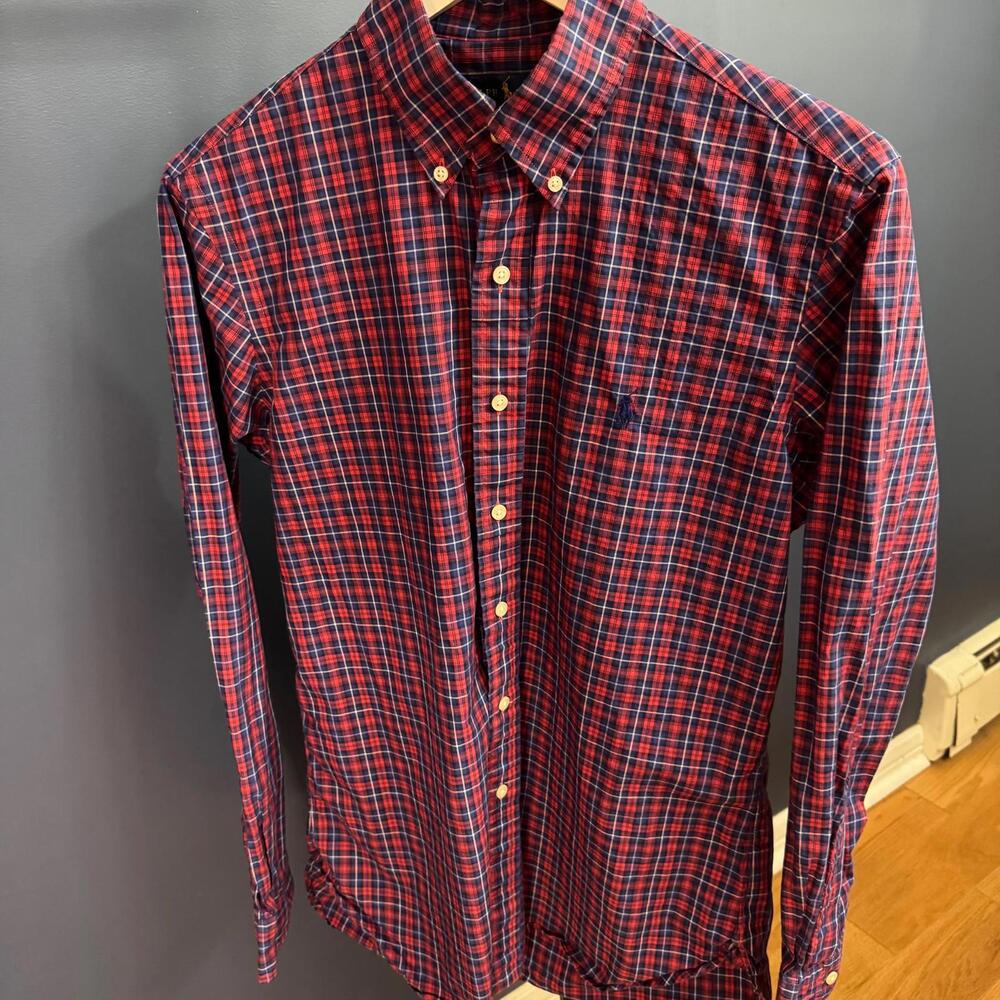 Polo Ralph Lauren, Red/Blue Plaid Button Up Shirt, Mens Small